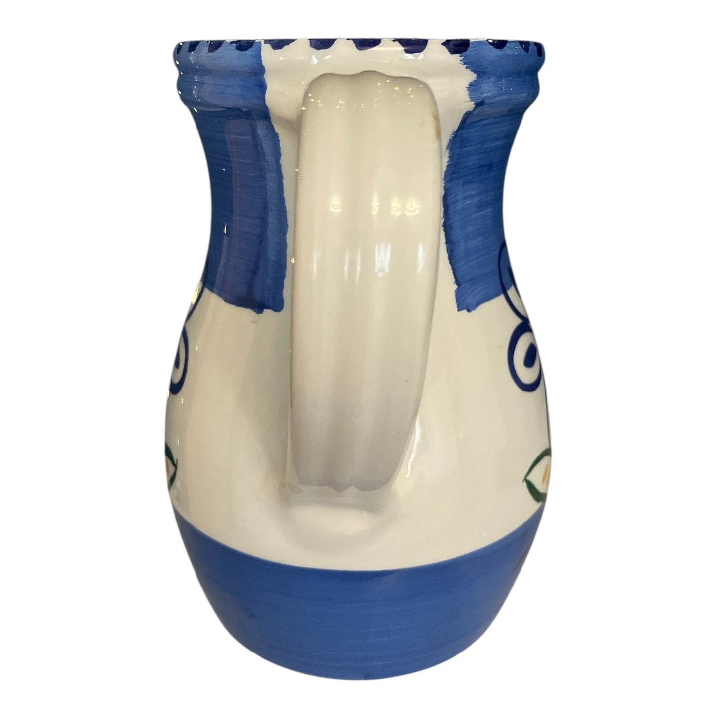 Vintage La Primula Italy Blue Floral Ceramic Pitcher 8" Hand Painted Flower Jug