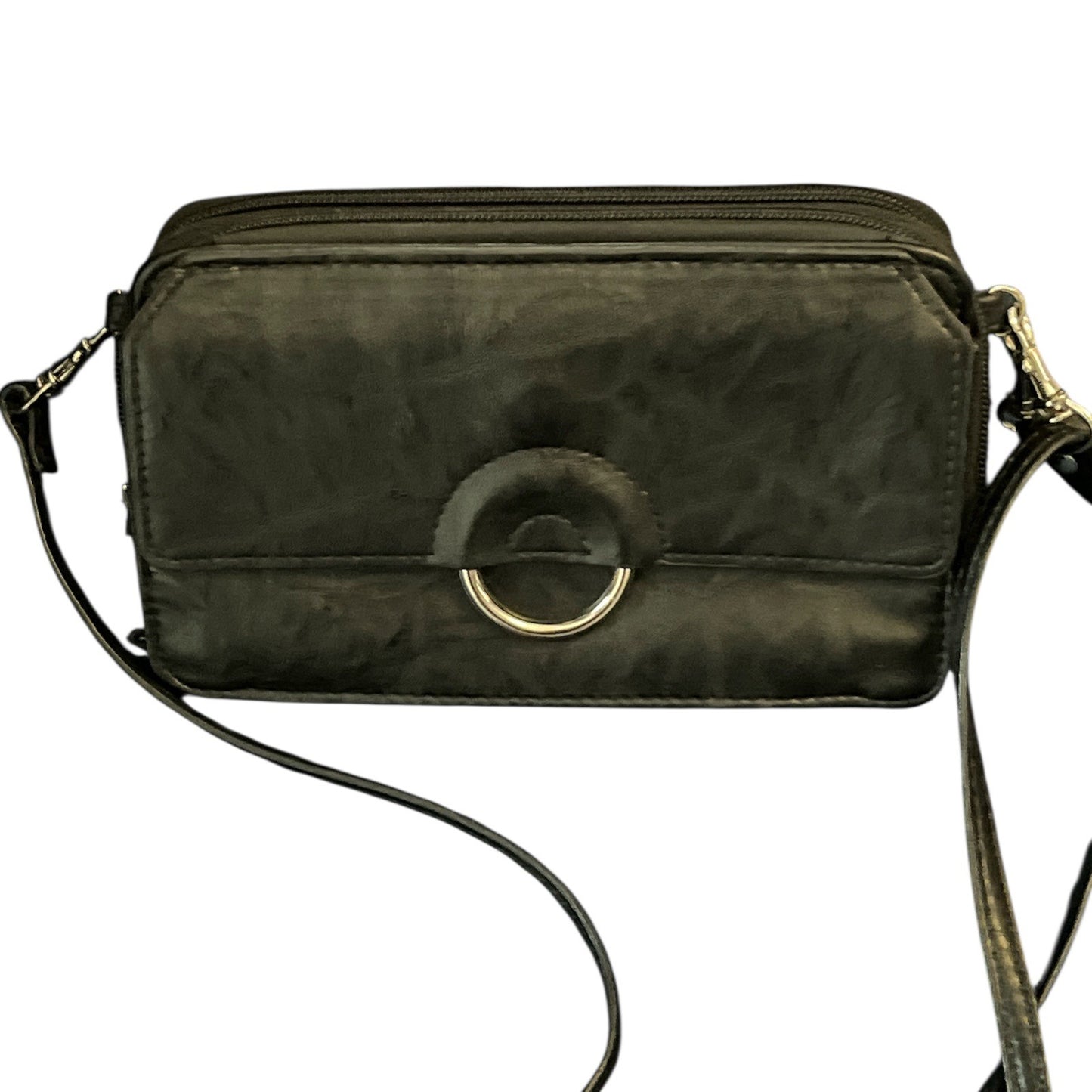 Bueno Black Crossbody Wristlet Bag Faux Leather Multi Compartment Zip Purse