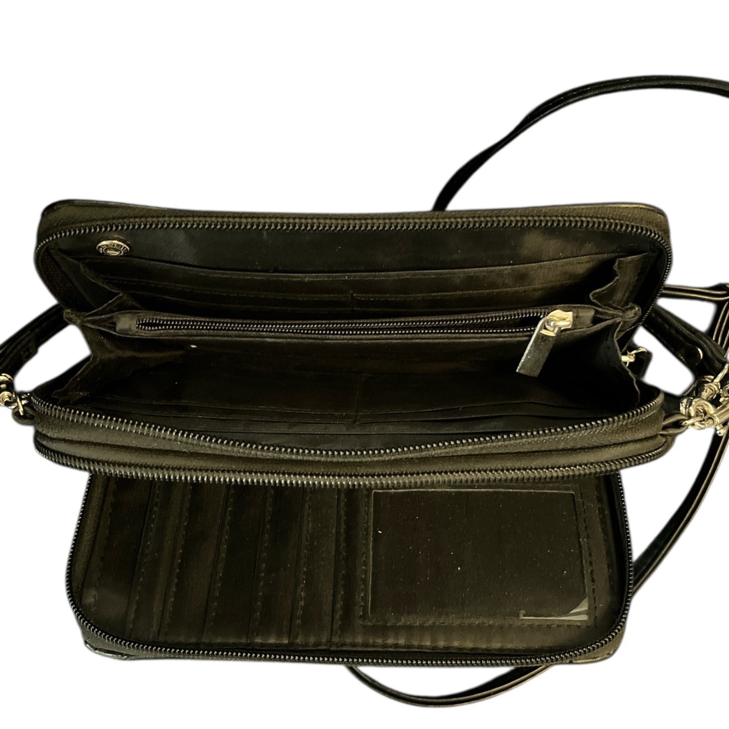 Bueno Black Crossbody Wristlet Bag Faux Leather Multi Compartment Zip Purse