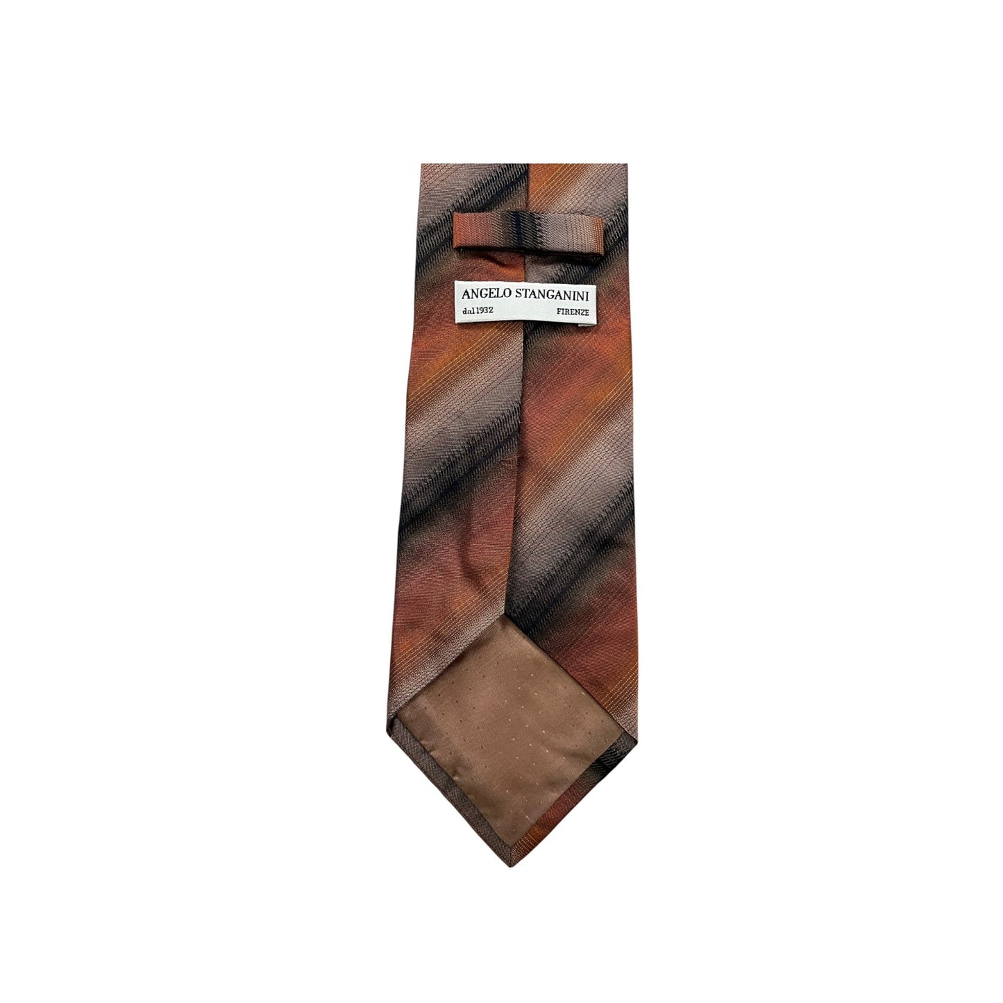 Angelo Stanganini Firenze Silk Tie Brown Copper Diagonal Stripe Made in Italy Y2K