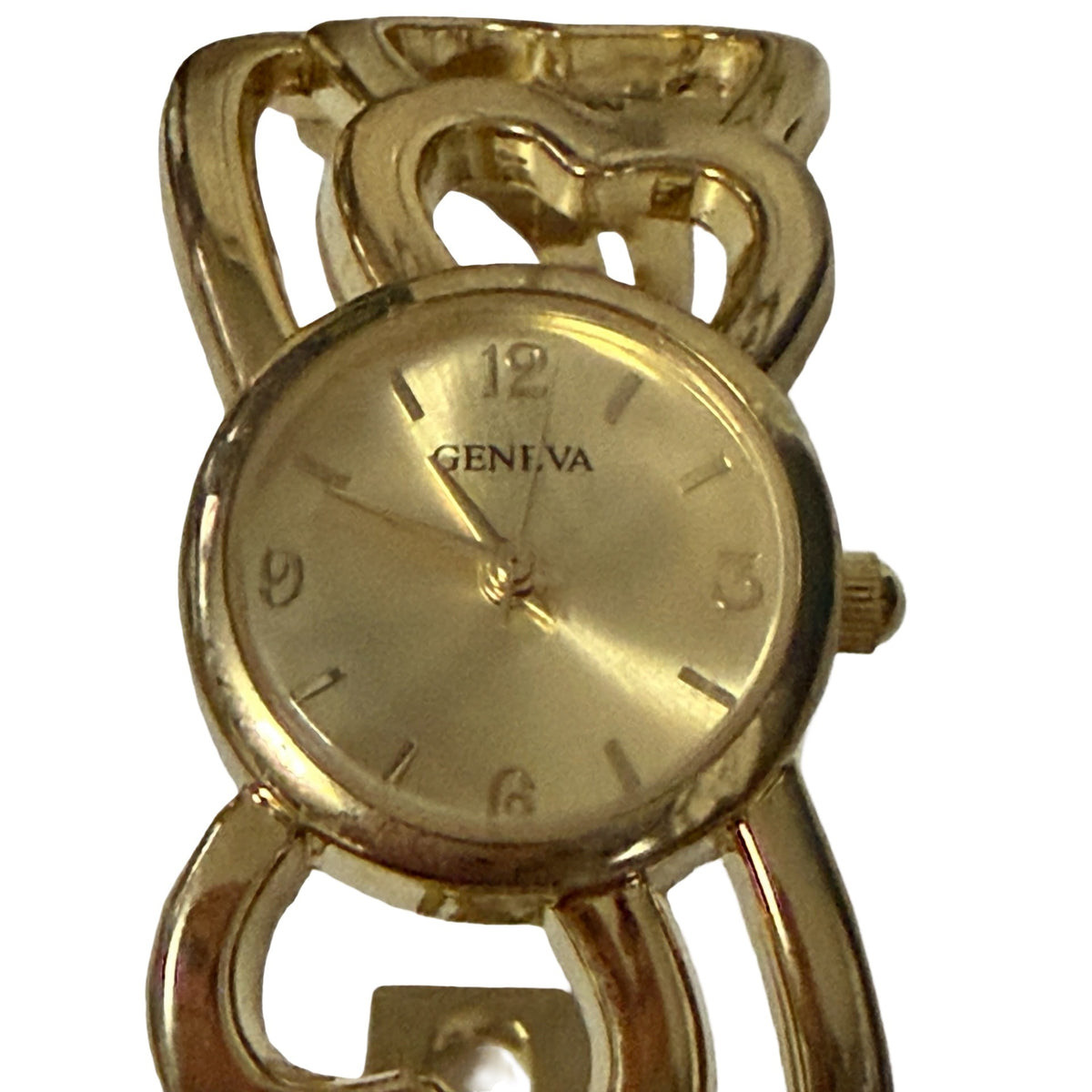 Vintage Geneva Gold Tone Openwork Cuff Bracelet Watch Filigree Scroll Design