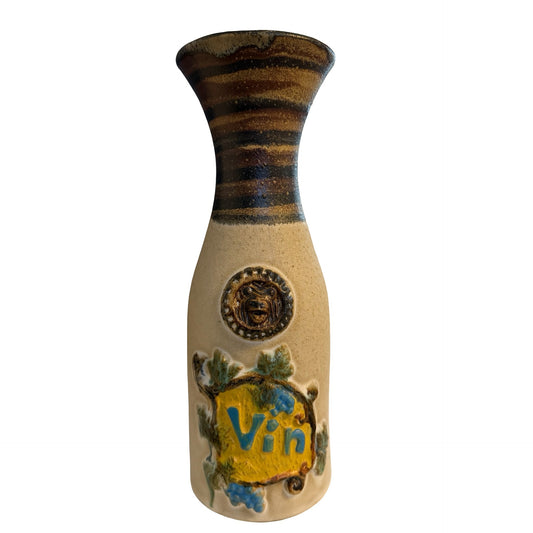 Vintage Pacific Stoneware Wine Bottle Vase 1970 Vin Grapes USA Pottery 11"