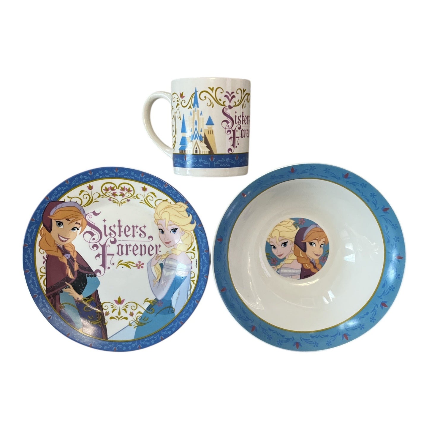 Disney Frozen “Sisters Forever” 3-Piece Ceramic Dish Set – Plate, Bowl & Mug – Jerry Leigh