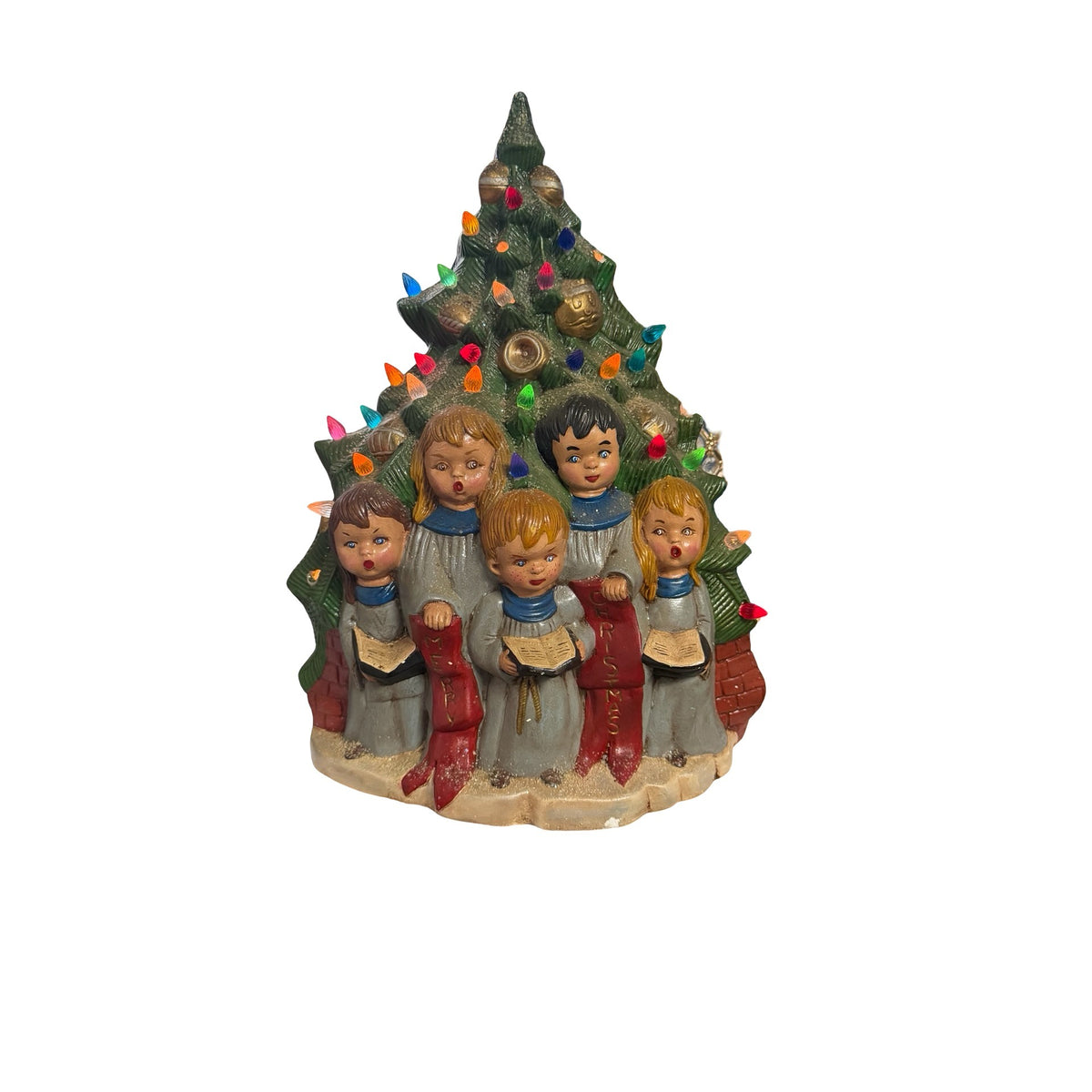 Vintage 16" Lighted Ceramic Christmas Tree Choir Music Box Silent Night