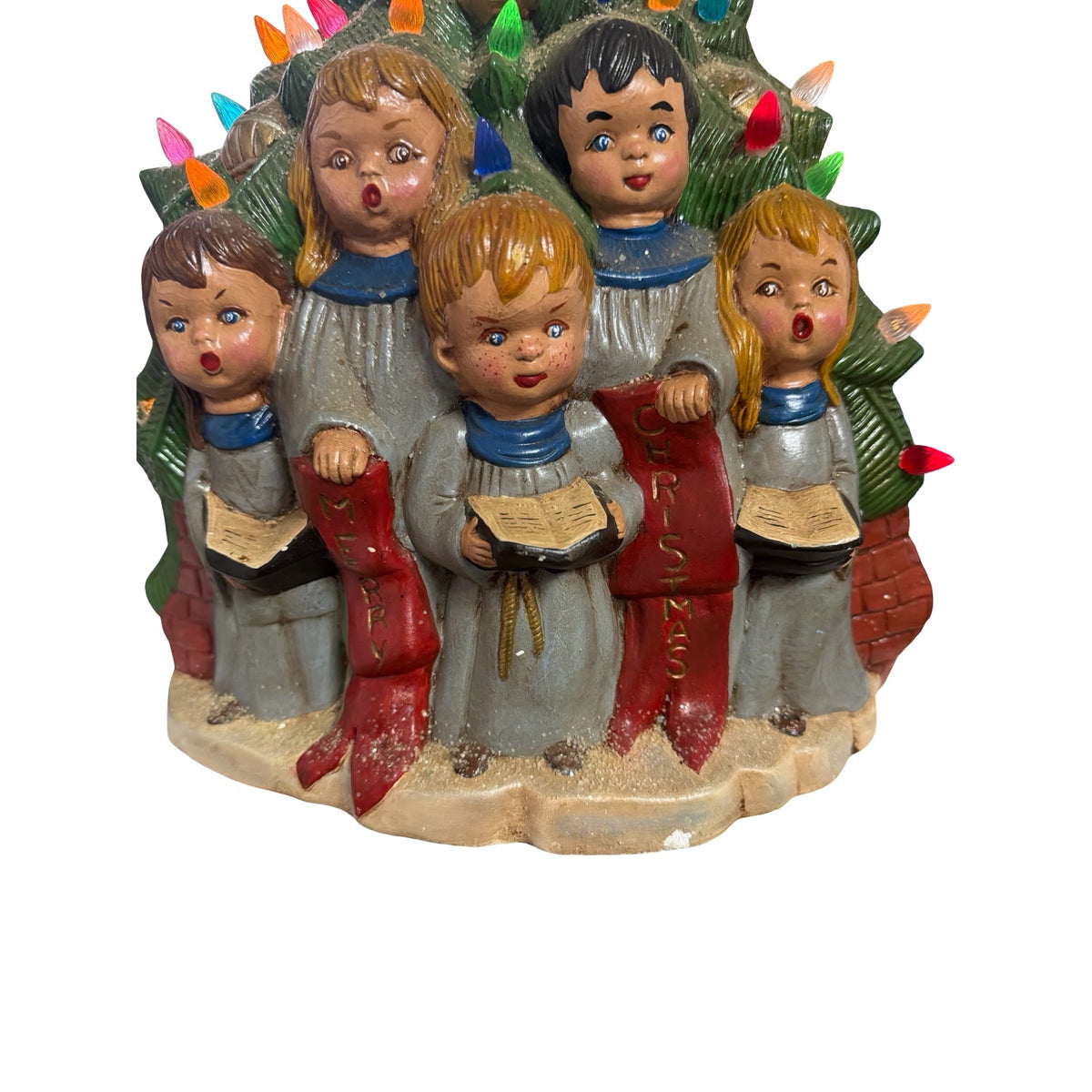 Vintage 16" Lighted Ceramic Christmas Tree Choir Music Box Silent Night