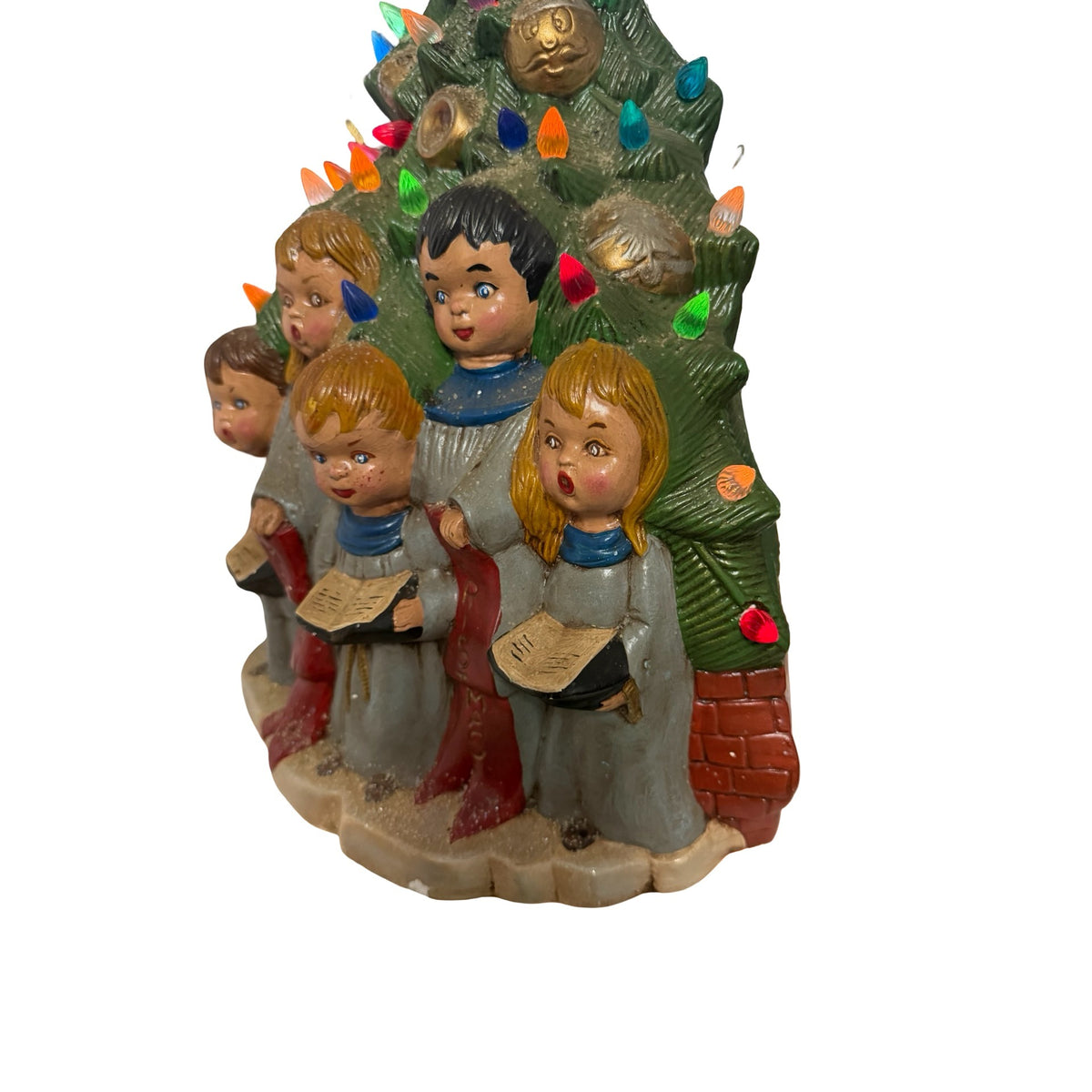 Vintage 16" Lighted Ceramic Christmas Tree Choir Music Box Silent Night