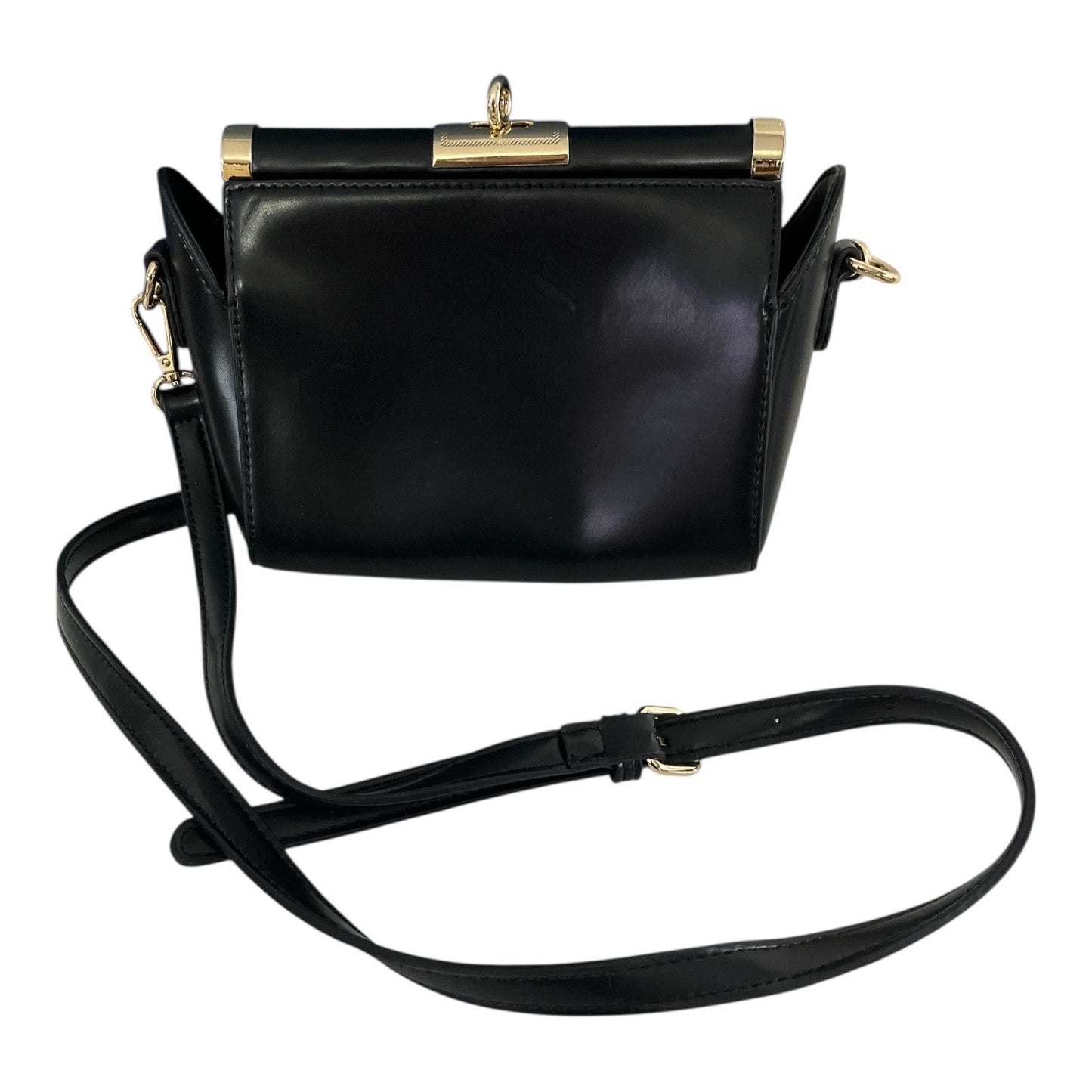 Early 2000s Era Black Faux Leather Boxy Crossbody with Gold Turn-Lock Hardware