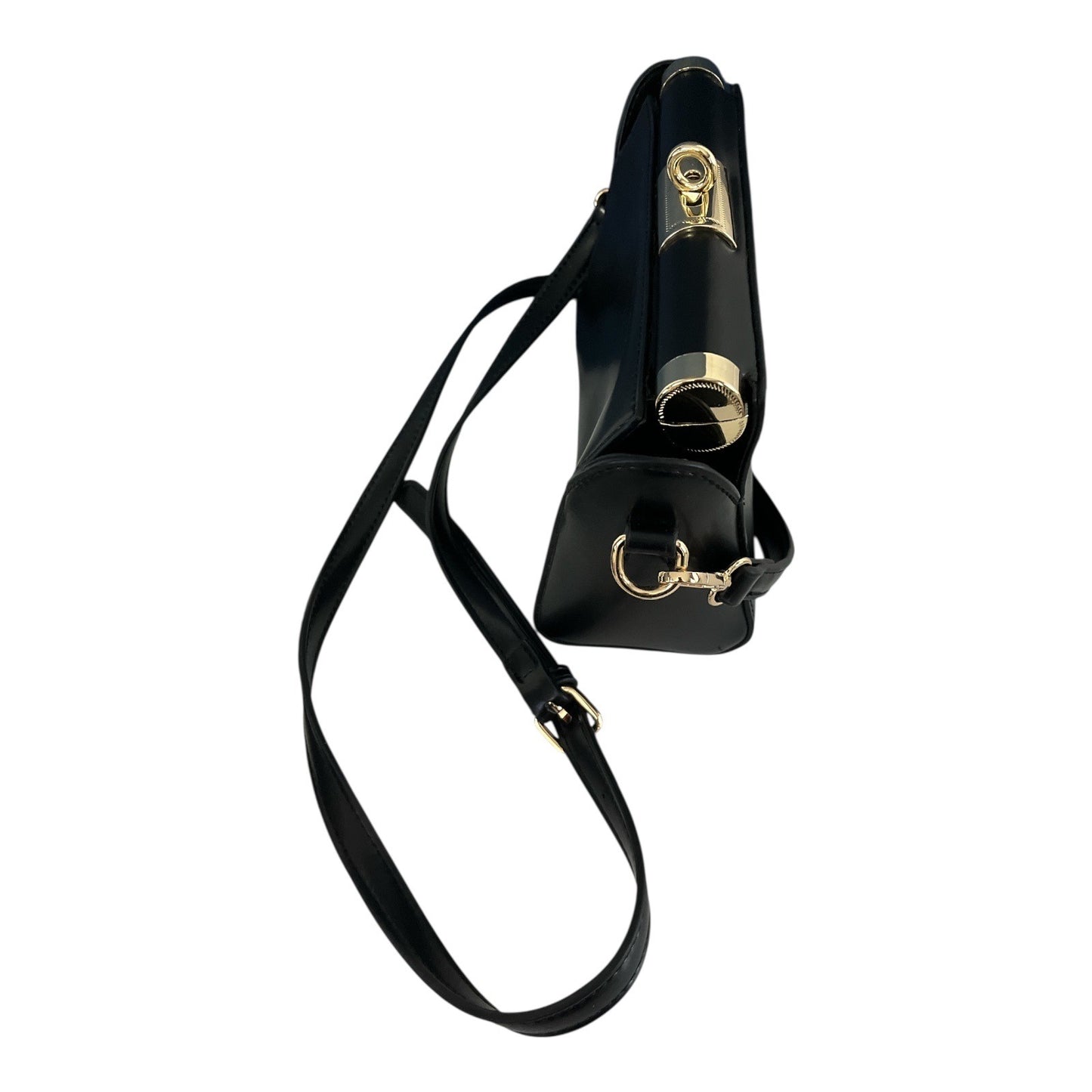 Early 2000s Era Black Faux Leather Boxy Crossbody with Gold Turn-Lock Hardware