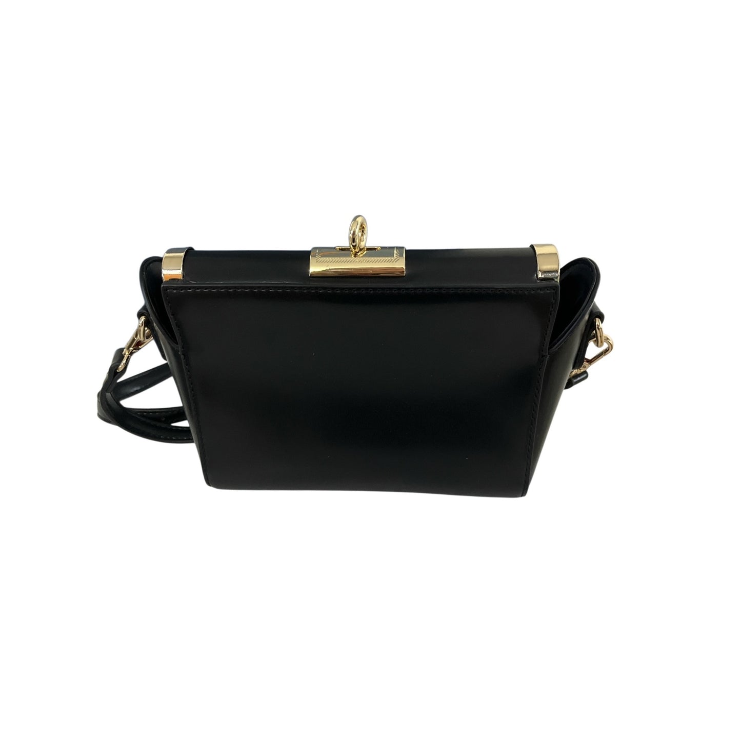 Early 2000s Era Black Faux Leather Boxy Crossbody with Gold Turn-Lock Hardware