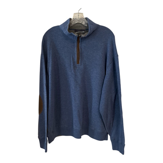 Cremeux Men’s XXL Blue 1/4 Zip Pullover Sweatshirt – Cotton Blend with Faux Suede Elbow Patches