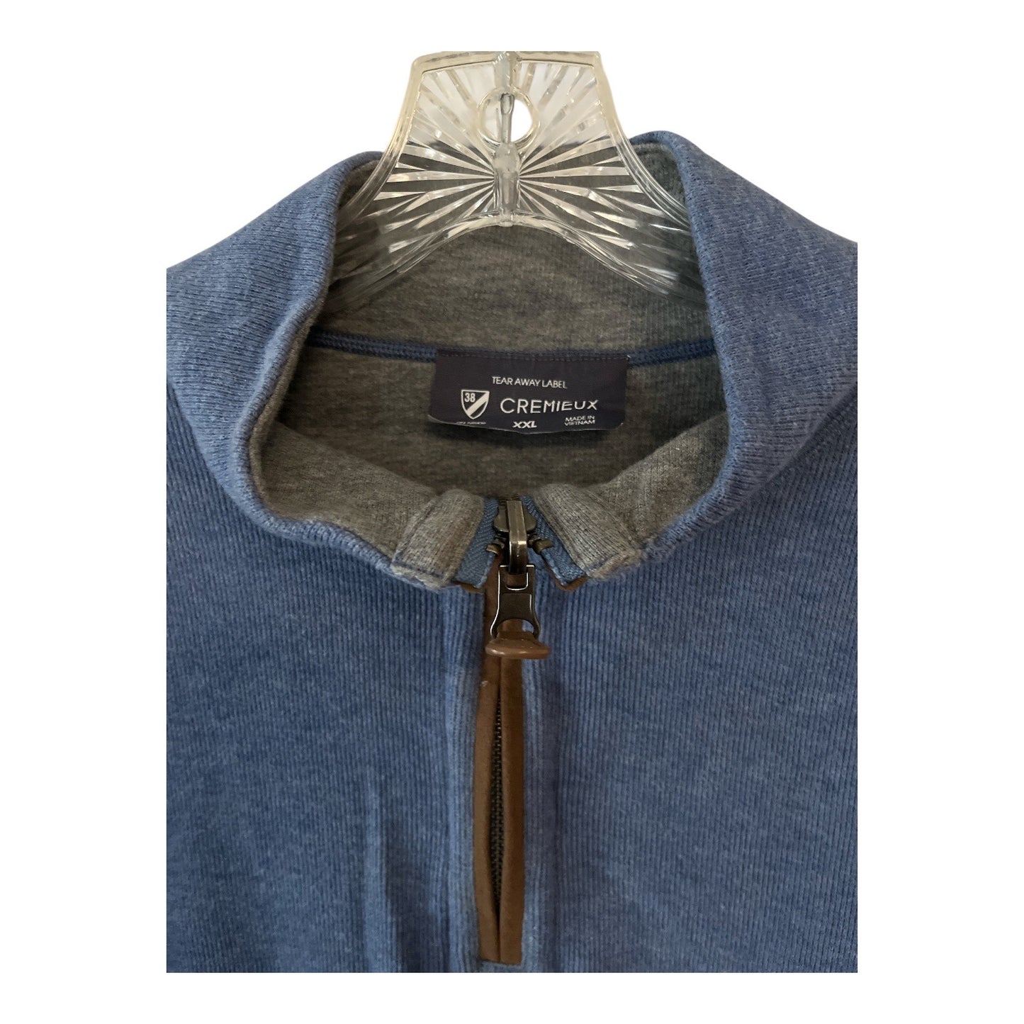 Cremeux Men’s XXL Blue 1/4 Zip Pullover Sweatshirt – Cotton Blend with Faux Suede Elbow Patches