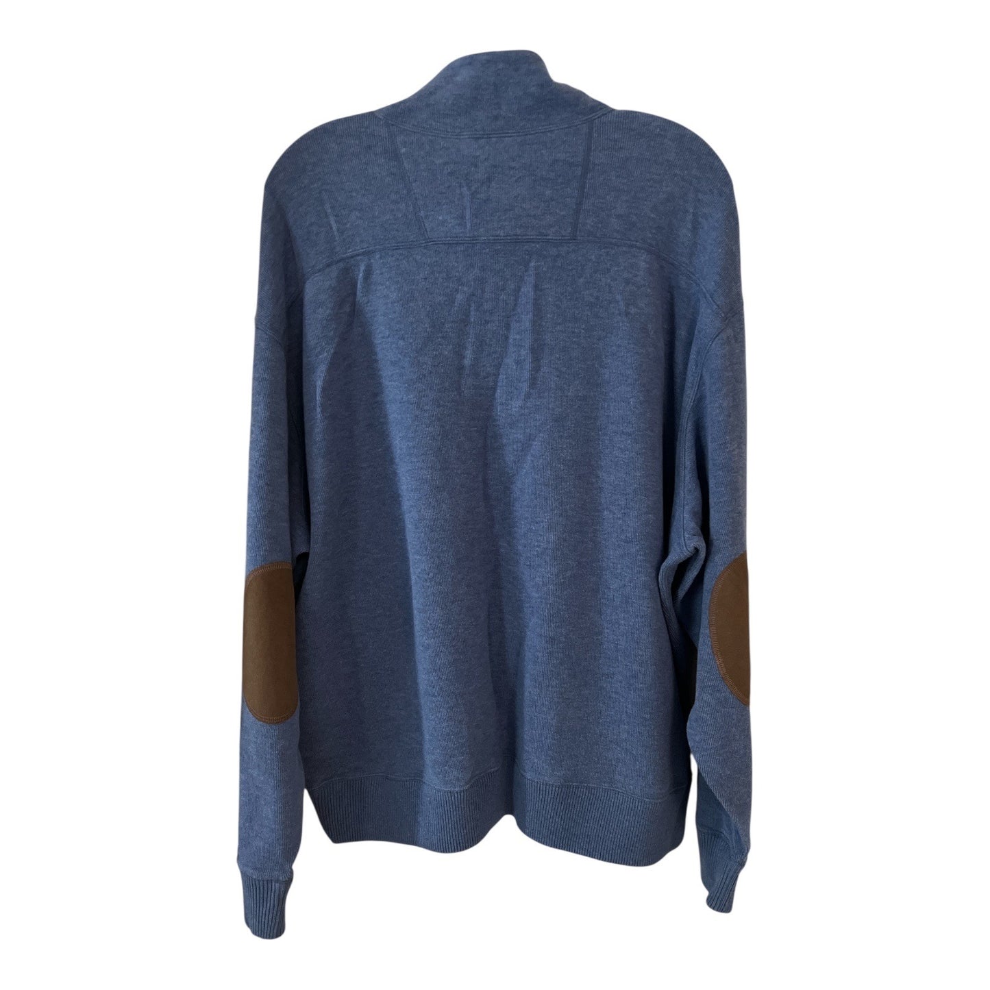 Cremeux Men’s XXL Blue 1/4 Zip Pullover Sweatshirt – Cotton Blend with Faux Suede Elbow Patches