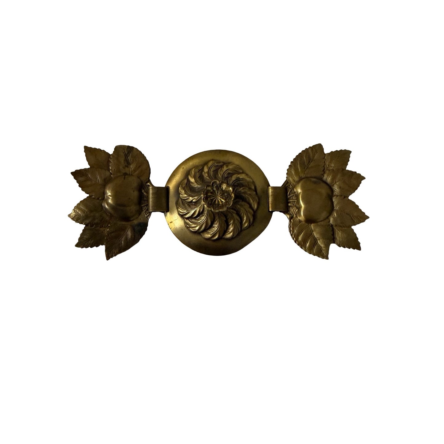Vintage Brass Tone Sweater Guard Floral Leaf Medallion Dress Clip Accessory