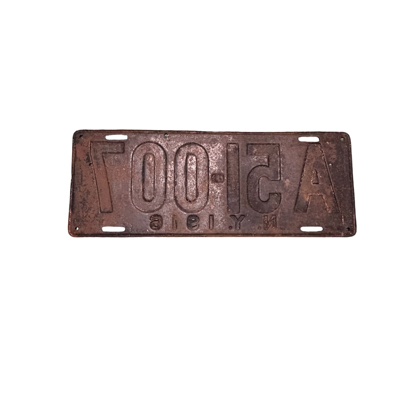 1916 New York License Plate Vintage Embossed Metal Automobile Tag Rustic Patina