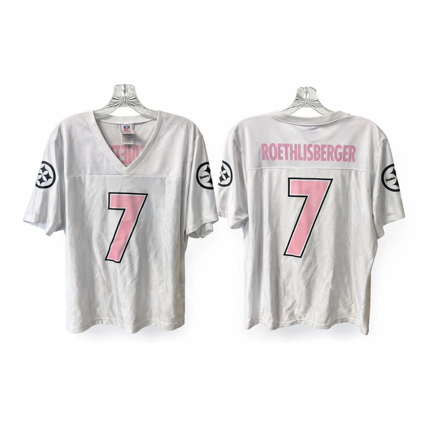Y2K NFL Pittsburgh Steelers Roethlisberger 7 Women’s Pink White Jersey XL