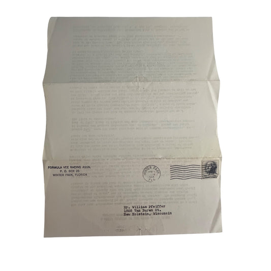 Original 1964 Formula Vee Racing Association History Letter SCCA VW Racing Memorabilia