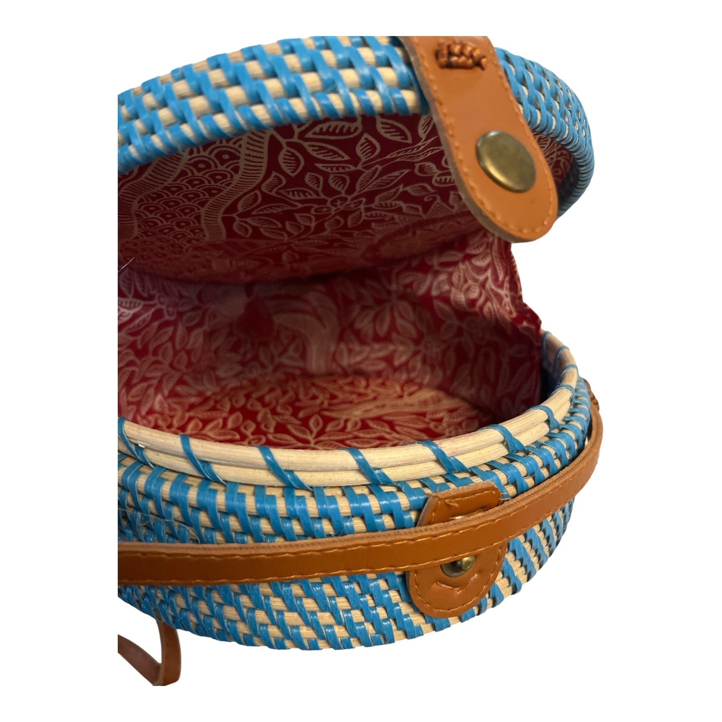 Boho Round Woven Rattan Shell Bag | Blue Straw Circle Crossbody Purse | 8" with 20” Drop | Made in Philippines