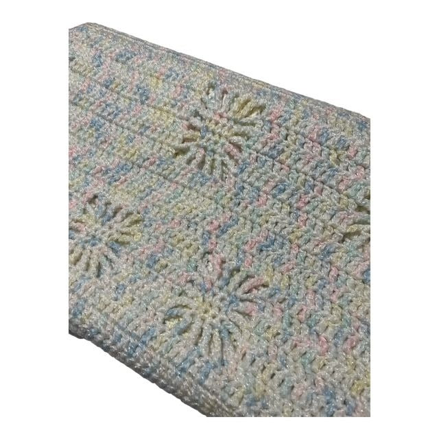 Hand Crocheted Pastel Baby Blanket Throw Afghan 30x35 Handmade Nursery Lap Blanket