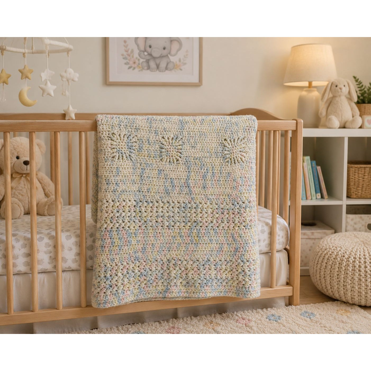 Hand Crocheted Pastel Baby Blanket Throw Afghan 30x35 Handmade Nursery Lap Blanket