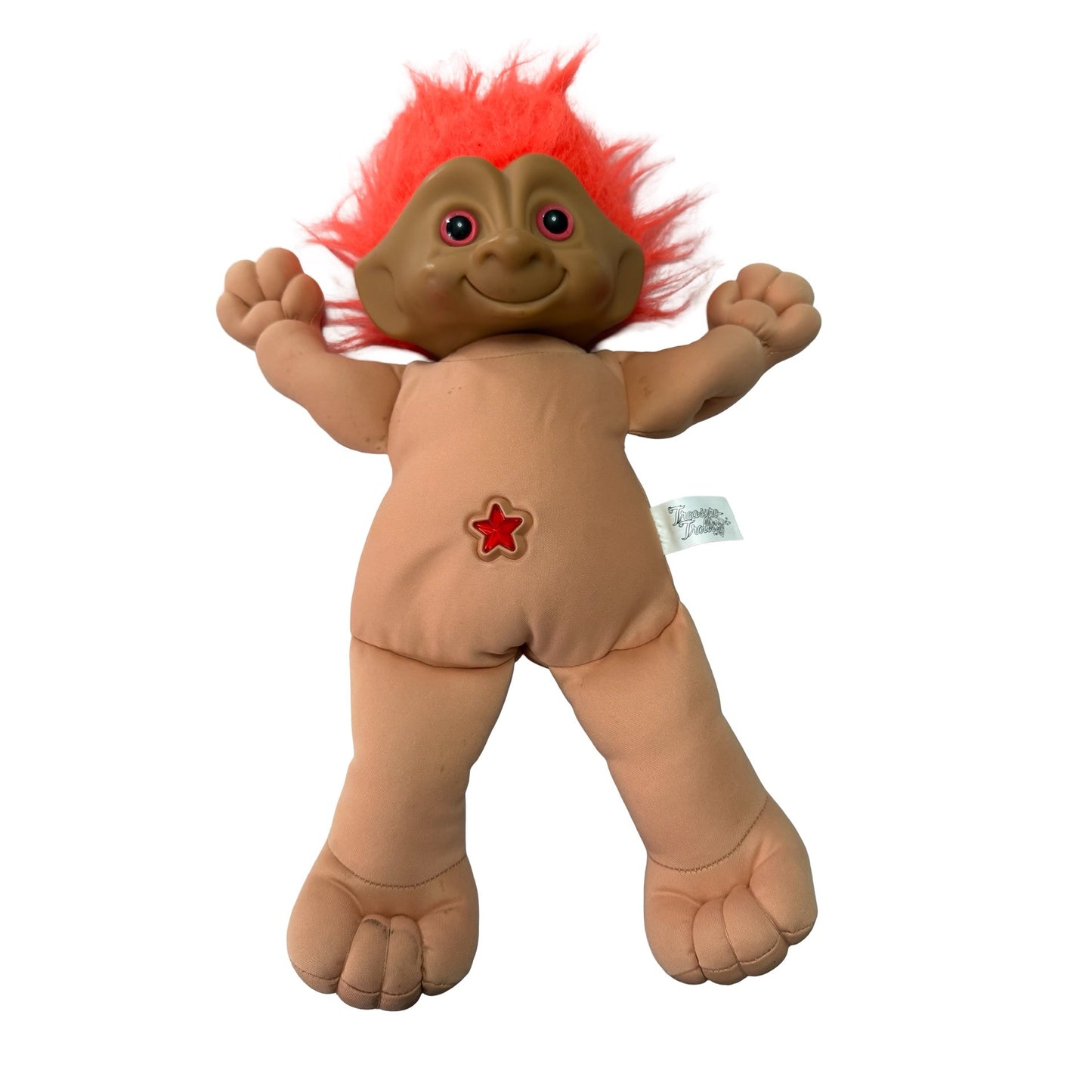 1991 Treasure Troll Teen Plush Doll Red Neon Hair Star Wishstone Belly Ace Novelty 14”