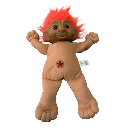 1991 Treasure Troll Teen Plush Doll Red Neon Hair Star Wishstone Belly Ace Novelty 14”