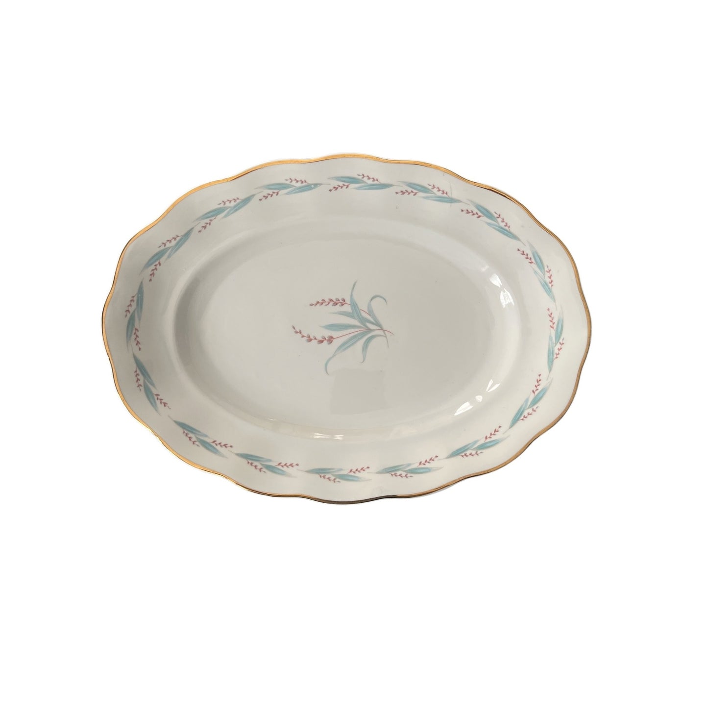 Vintage Korona Poland Floral Oval Serving Platter Gold Trim