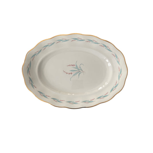 Vintage Korona Poland Floral Oval Serving Platter Gold Trim