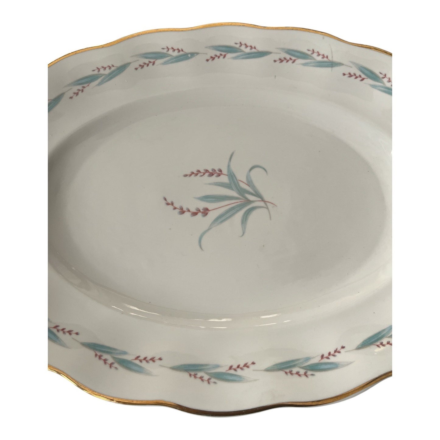 Vintage Korona Poland Floral Oval Serving Platter Gold Trim