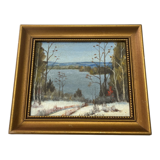 Vintage 1968 Owasco Lake Finger Lakes NY Oil Painting – Signed E.B. Carlson – 6.5x7.5