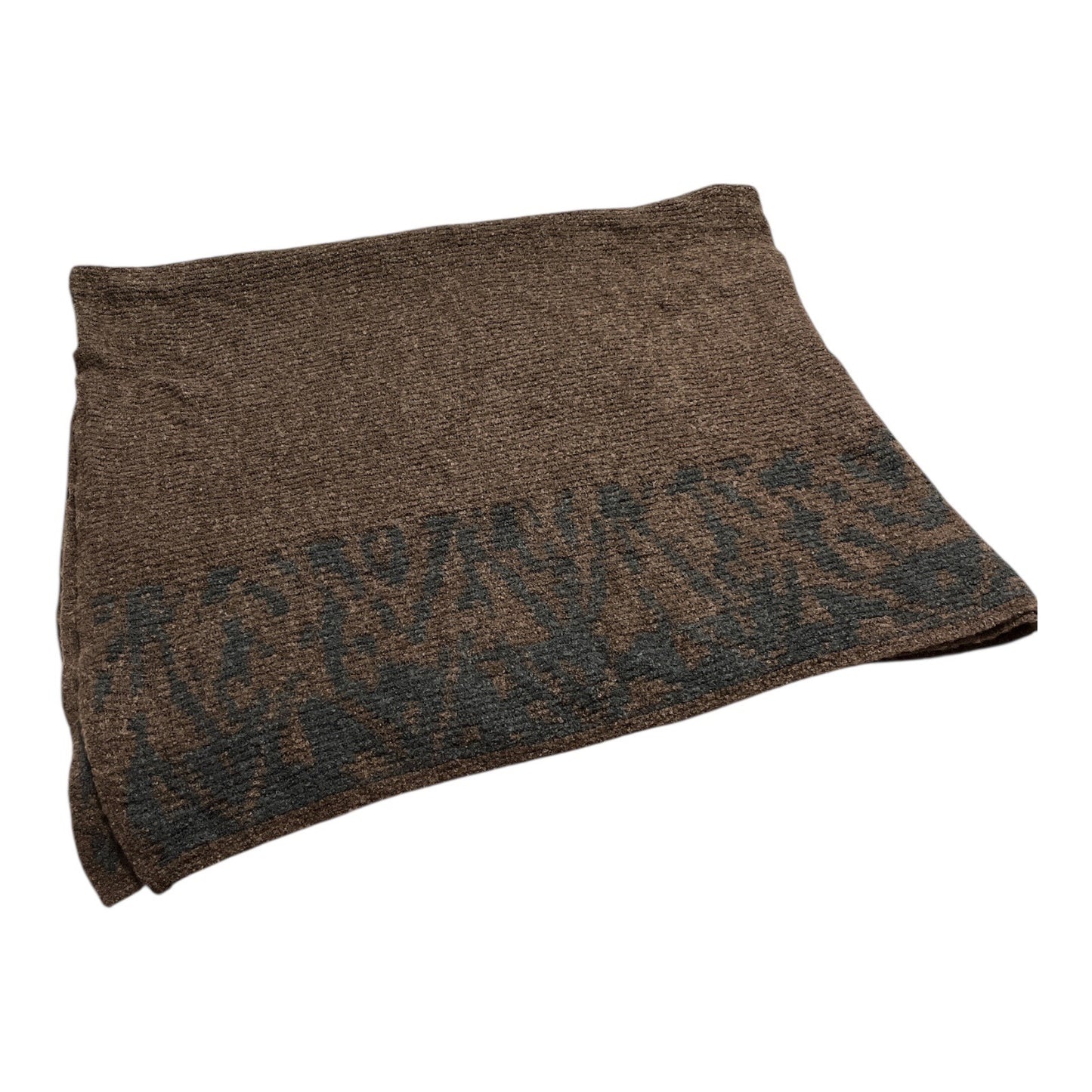 PrAna Knit Throw Blanket Brown Gray Jacquard Pattern 56x60 Acrylic Nylon Wool