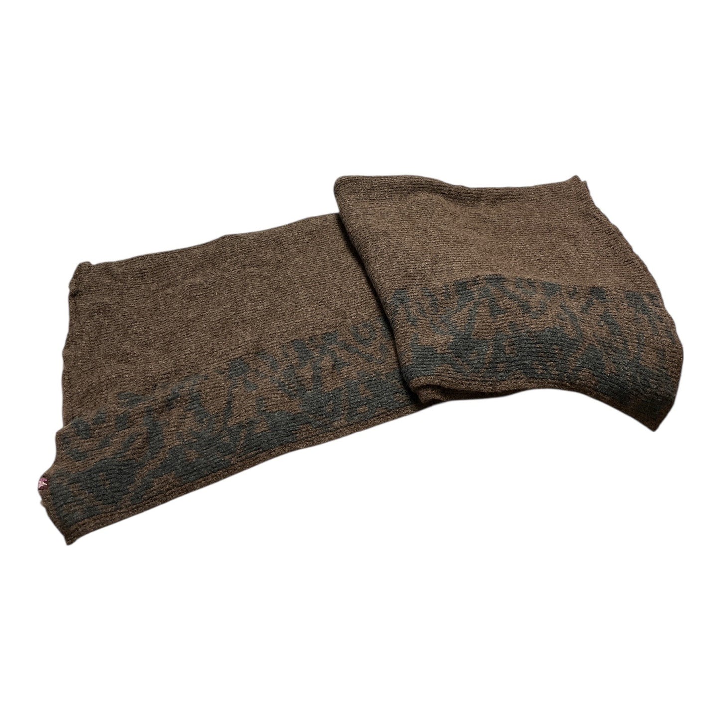 PrAna Knit Throw Blanket Brown Gray Jacquard Pattern 56x60 Acrylic Nylon Wool