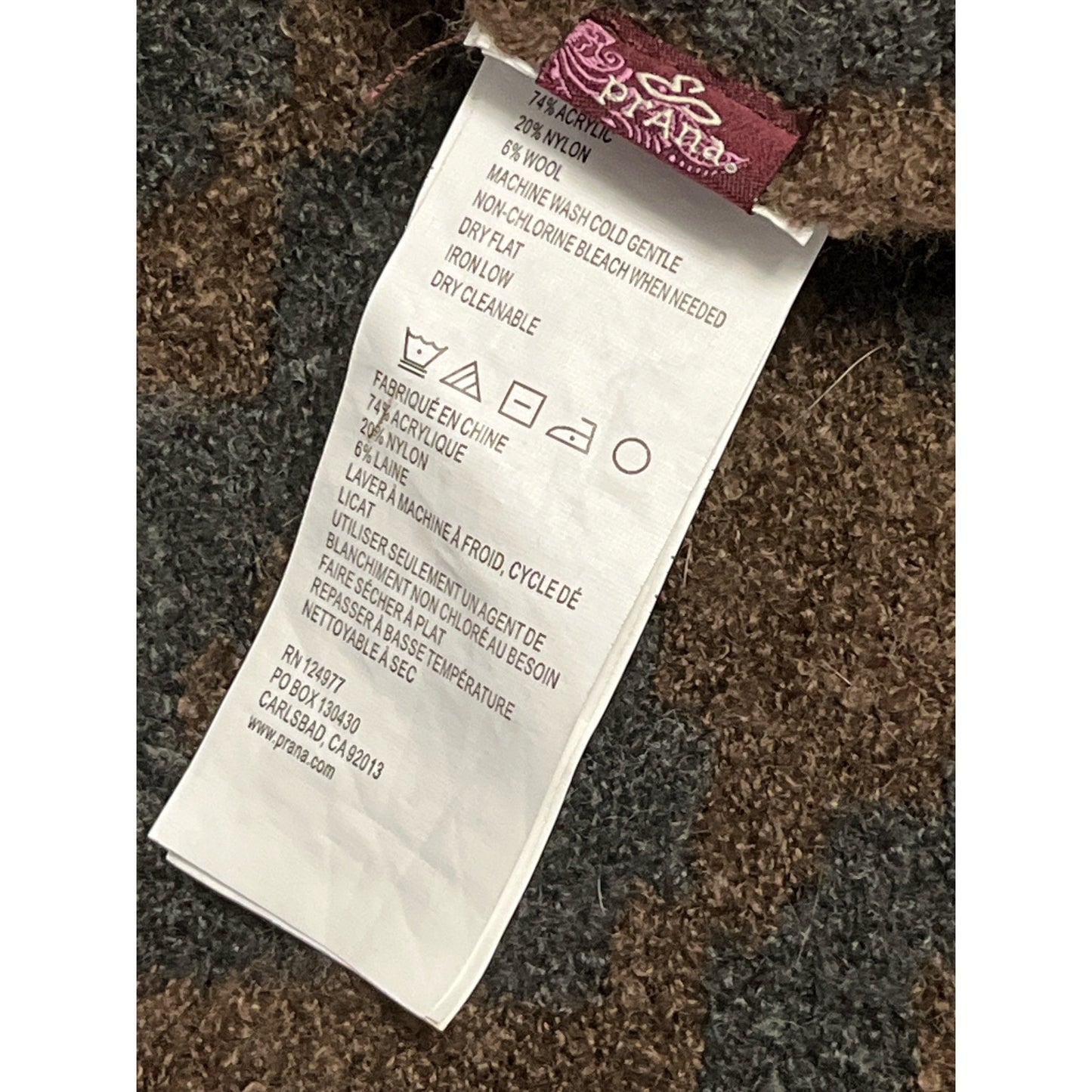 PrAna Knit Throw Blanket Brown Gray Jacquard Pattern 56x60 Acrylic Nylon Wool