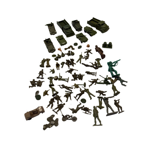 Vintage Army Men Lot Plastic Soldiers Tanks Vehicles Die Cast Metal Truck Military Toys