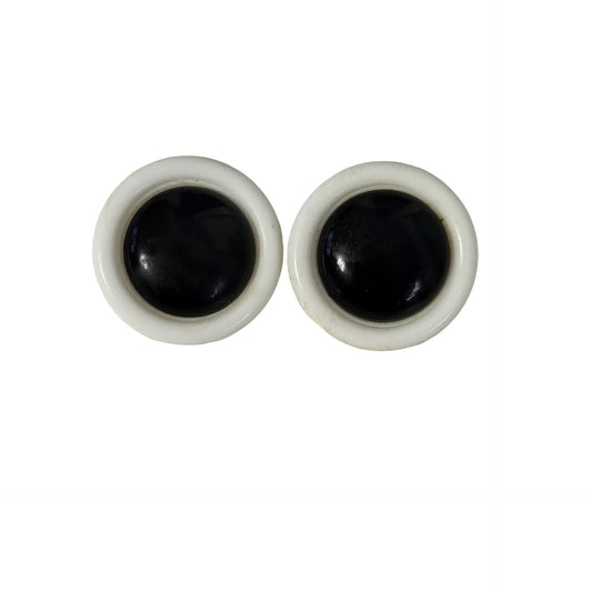 Vintage Black White Cabochon Clip On Earrings Mod 1950s 1960s 1.5 Inch