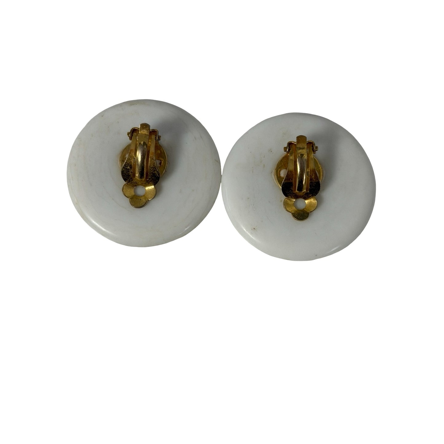 Vintage Black White Cabochon Clip On Earrings Mod 1950s 1960s 1.5 Inch