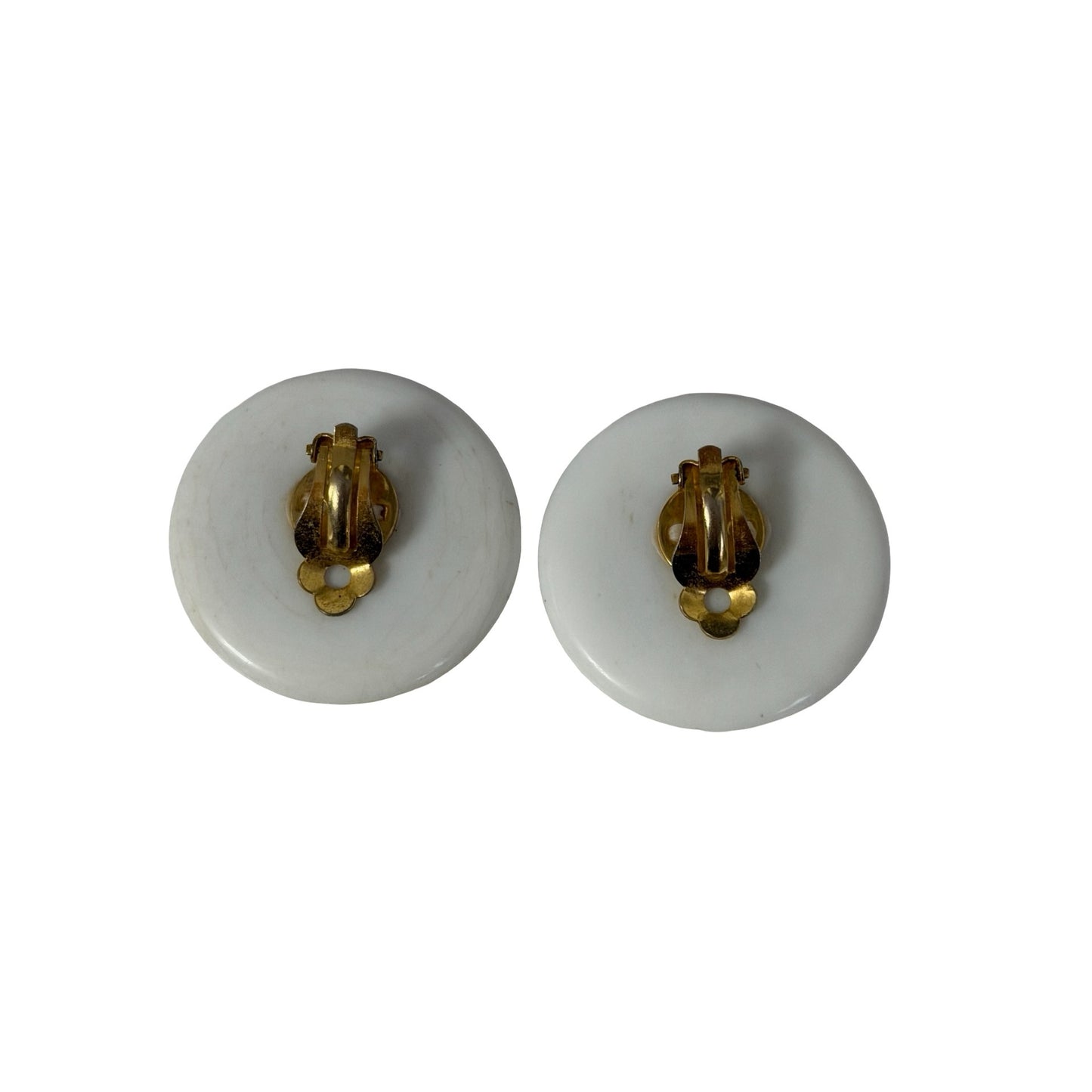 Vintage Black White Cabochon Clip On Earrings Mod 1950s 1960s 1.5 Inch