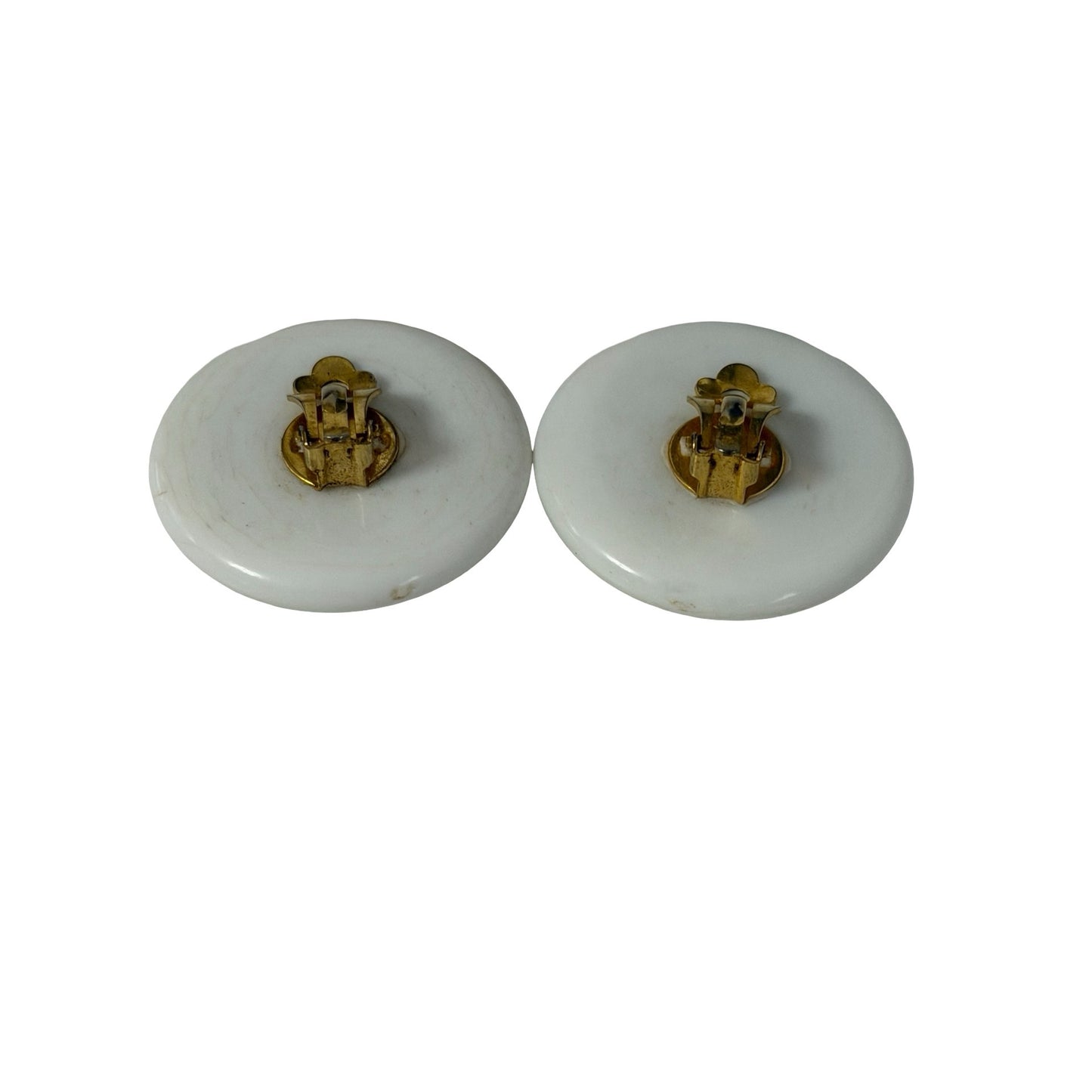 Vintage Black White Cabochon Clip On Earrings Mod 1950s 1960s 1.5 Inch