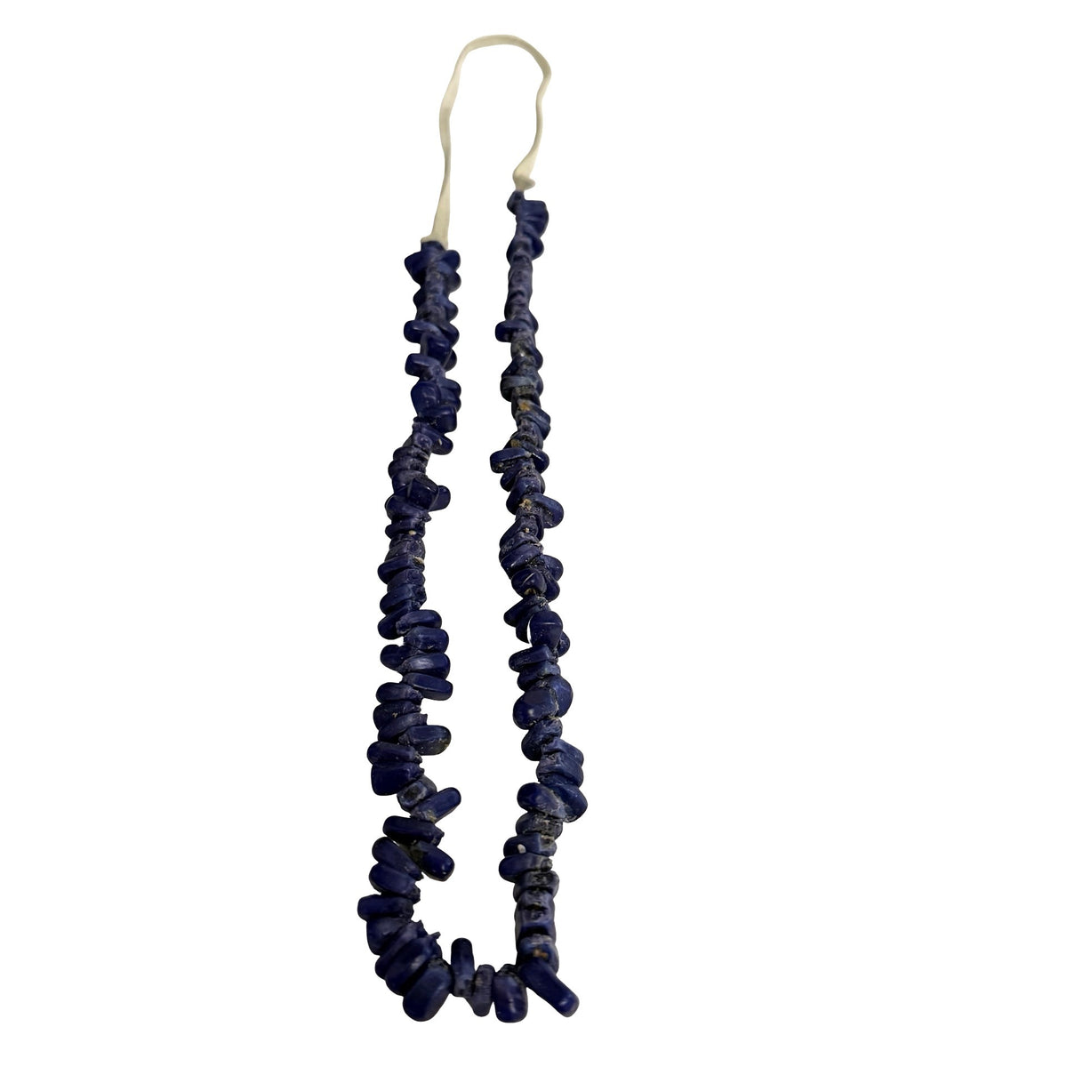 Long Indigo Blue Chunky Chip Bead Necklace 31 Inch Suede Cord Boho Statement