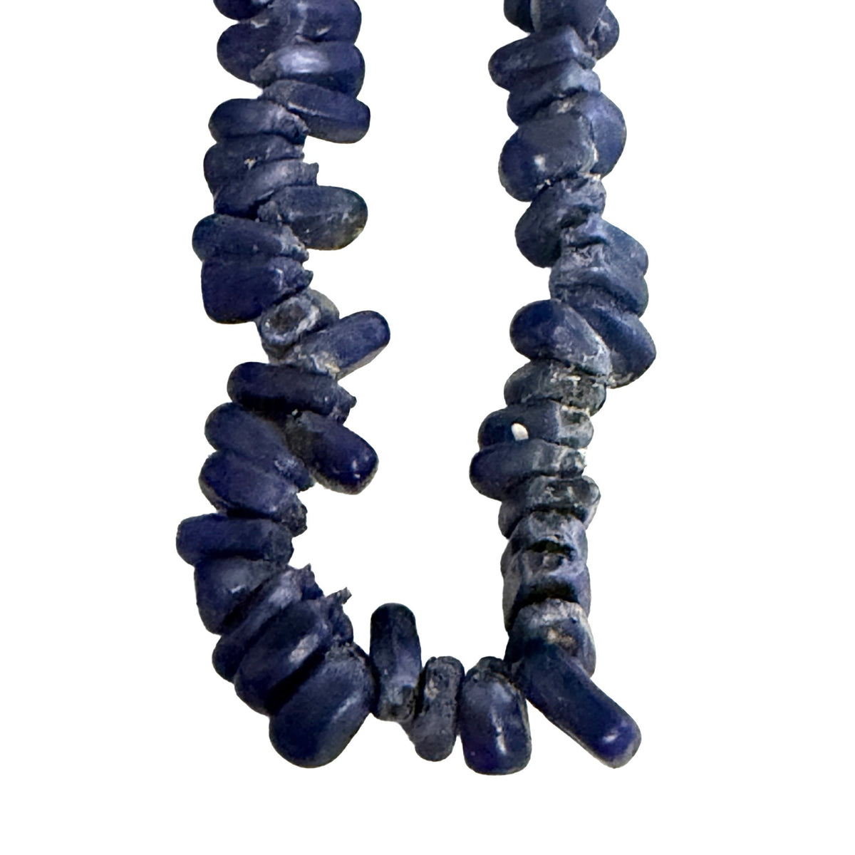 Long Indigo Blue Chunky Chip Bead Necklace 31 Inch Suede Cord Boho Statement