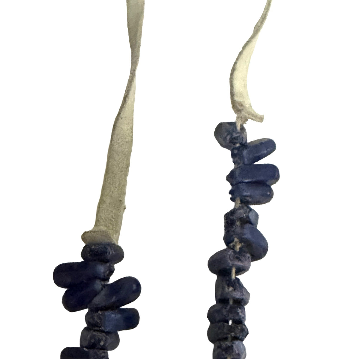Long Indigo Blue Chunky Chip Bead Necklace 31 Inch Suede Cord Boho Statement