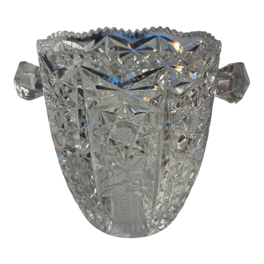 Vintage American Brilliant Cut Glass Ice Bucket / Handled Bowl – Hobstar & Diamond Pattern – 5.5"