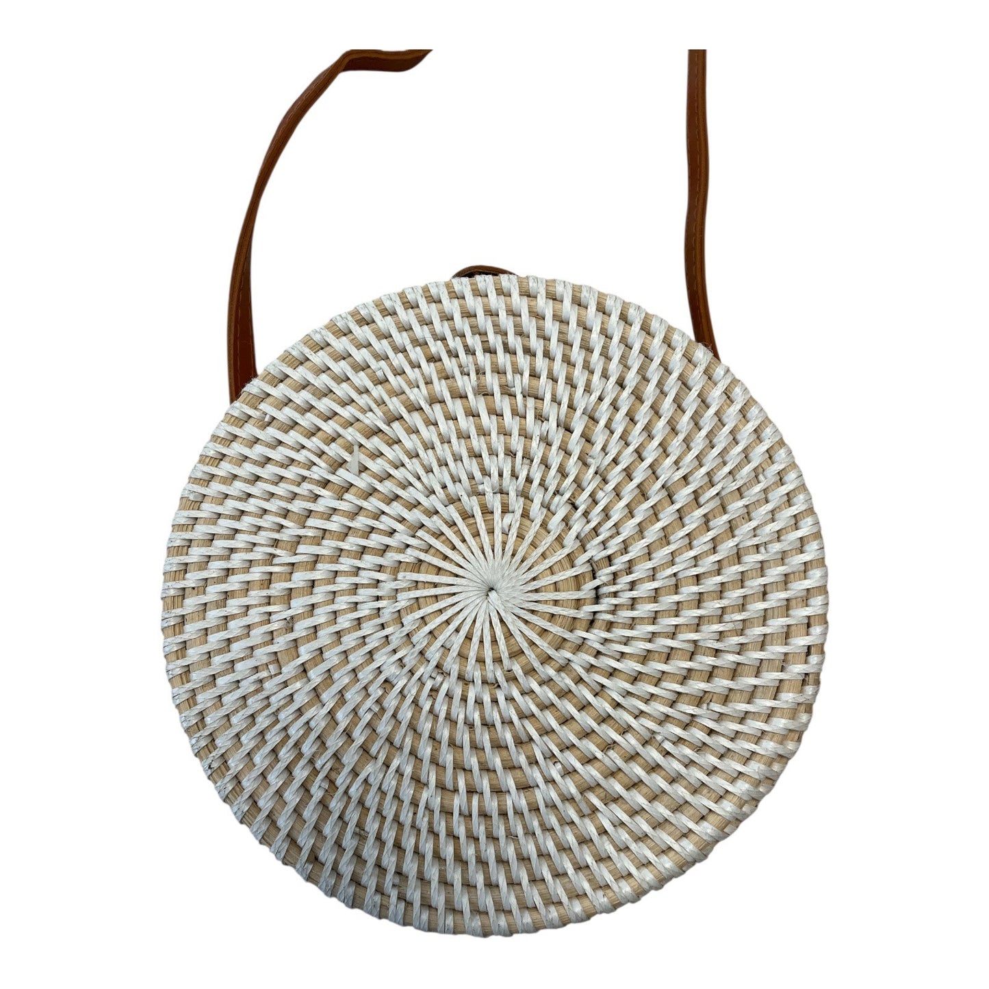 Handmade Round Rattan Crossbody Bag – Butterfly Design – 7.5 x 3 in – New from Philippines