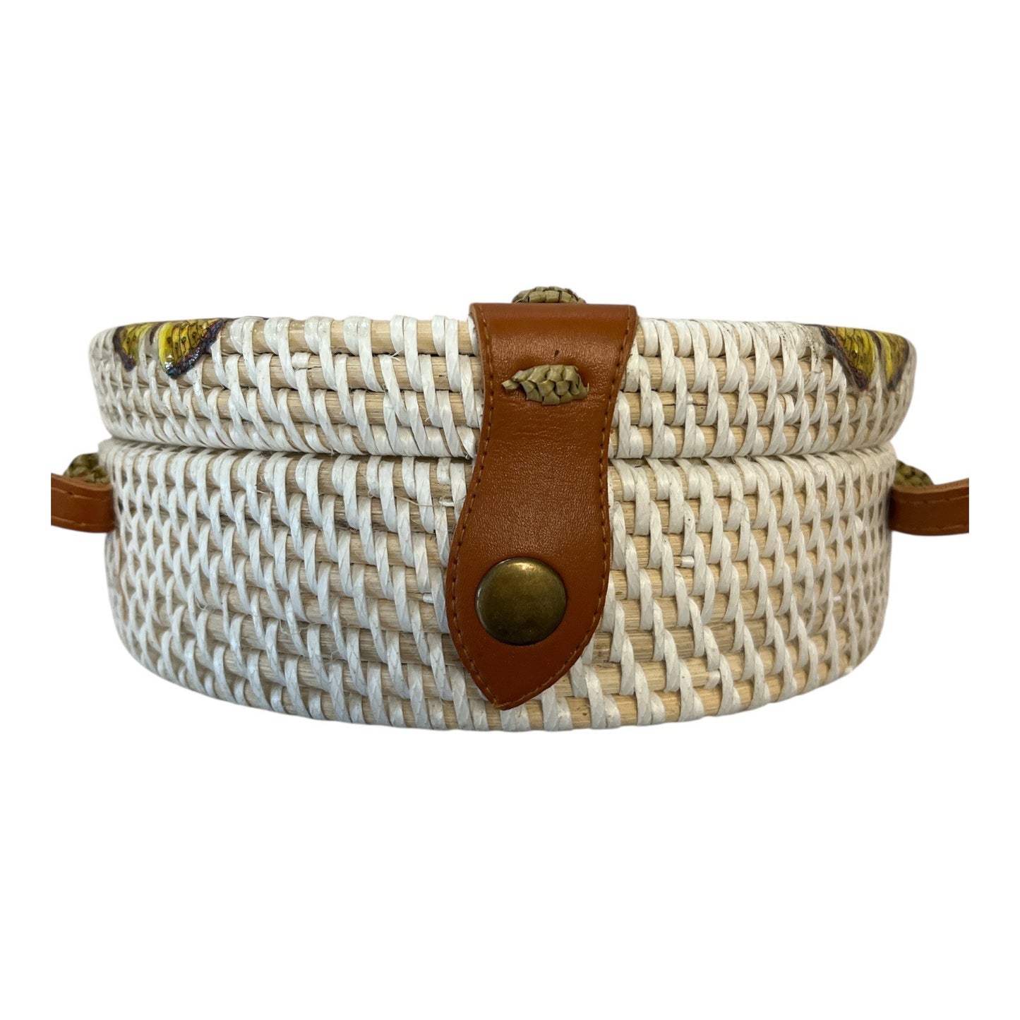 Handmade Round Rattan Crossbody Bag – Butterfly Design – 7.5 x 3 in – New from Philippines