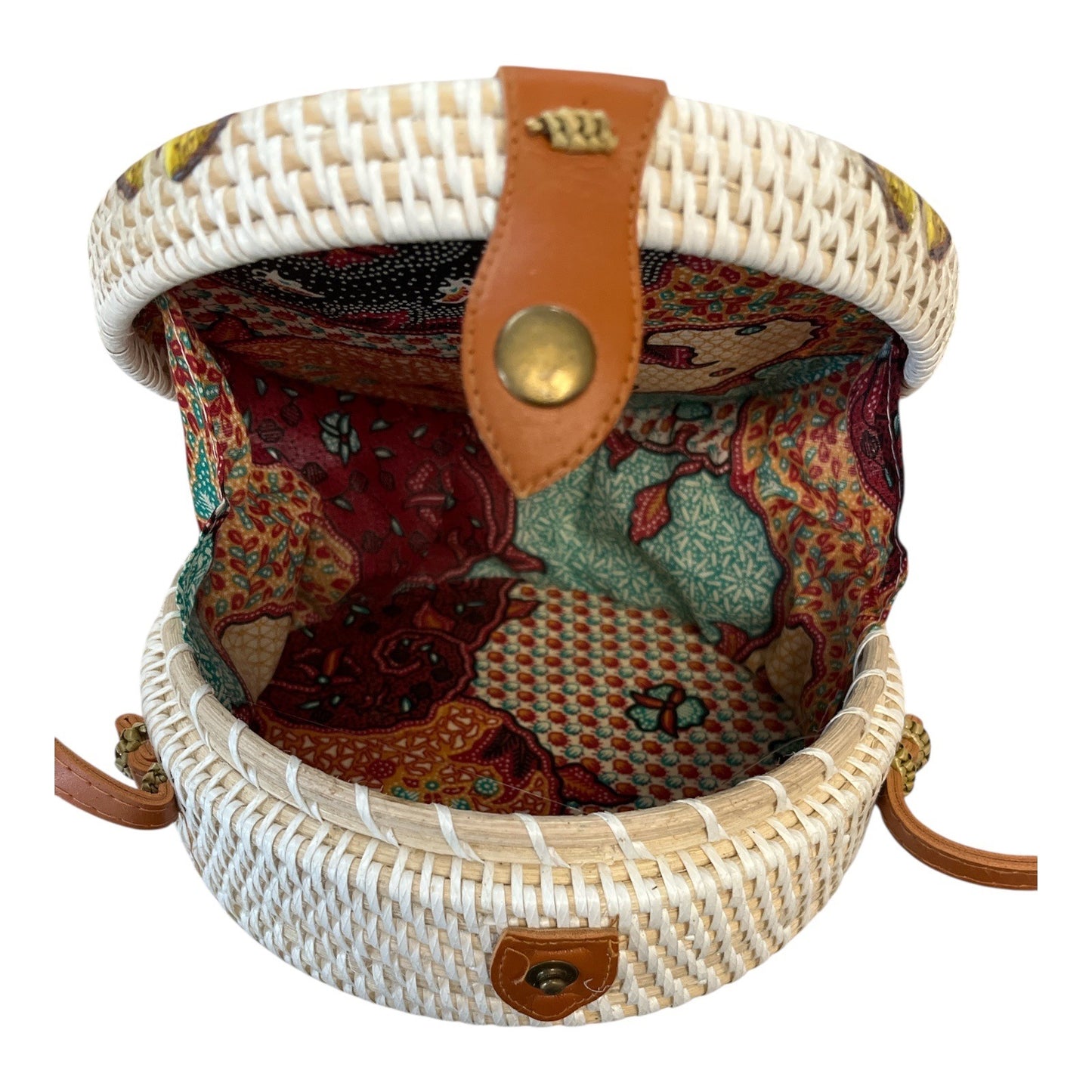 Handmade Round Rattan Crossbody Bag – Butterfly Design – 7.5 x 3 in – New from Philippines