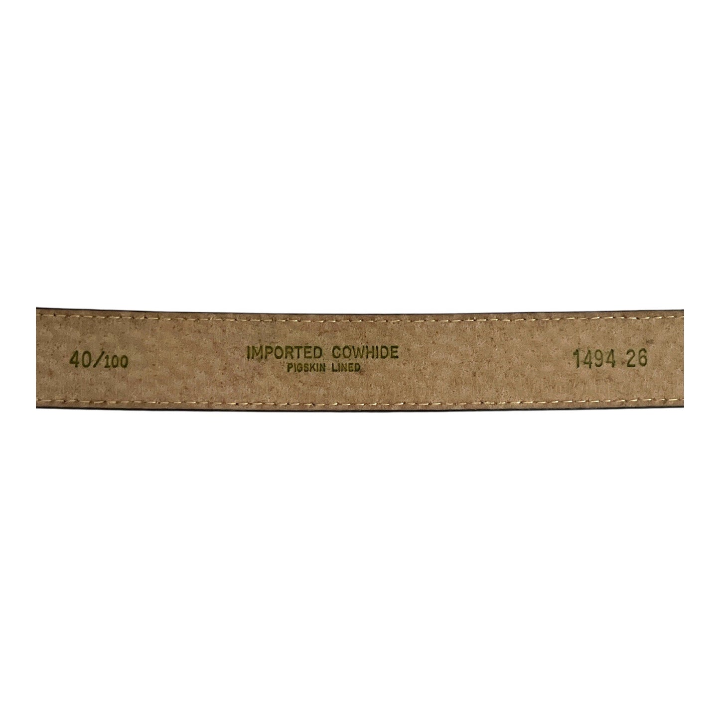 Vtg Brown Leather Belt with Wood Inlay Buckle – Size 40/100 – Imported Cowhide, Pigskin Lined