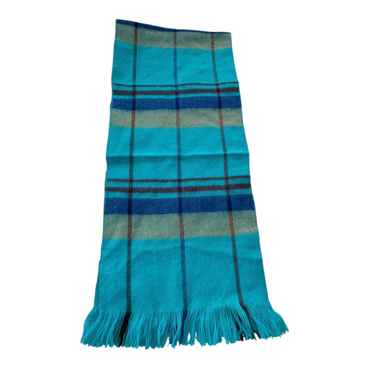 Teal Plaid Cashmere Feel Scarf Long Fringe Winter Wrap