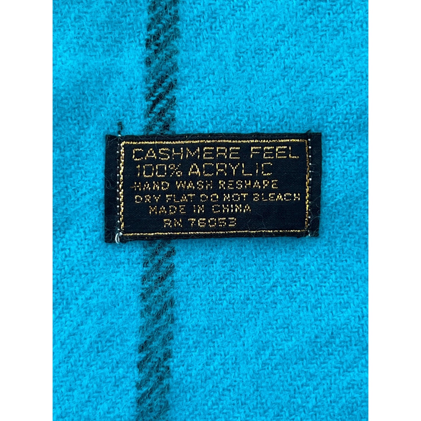 Teal Plaid Cashmere Feel Scarf Long Fringe Winter Wrap