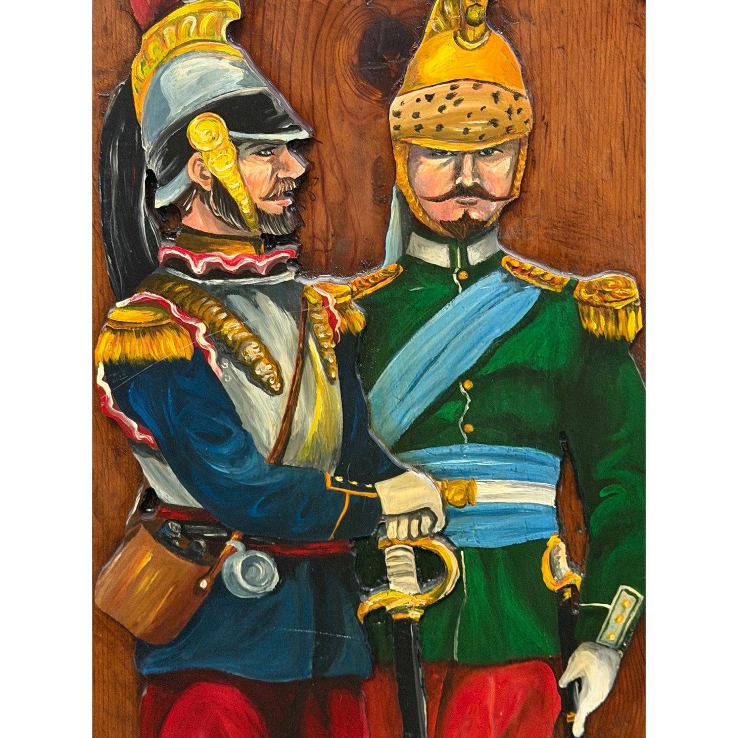 Vintage Hand Carved Military Wall Plaque Cuirassier Dragoon 1870 E. Gorman Wood Relief Art