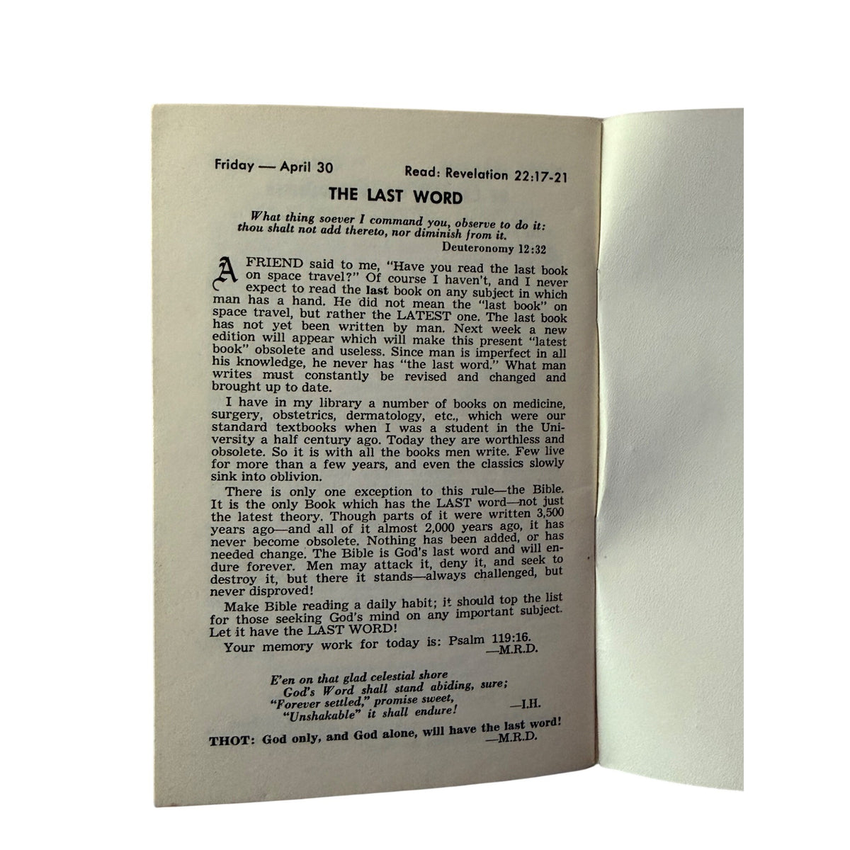 1965 Our Daily Bread April Devotional M.R. DeHaan Radio Bible Class Vintage