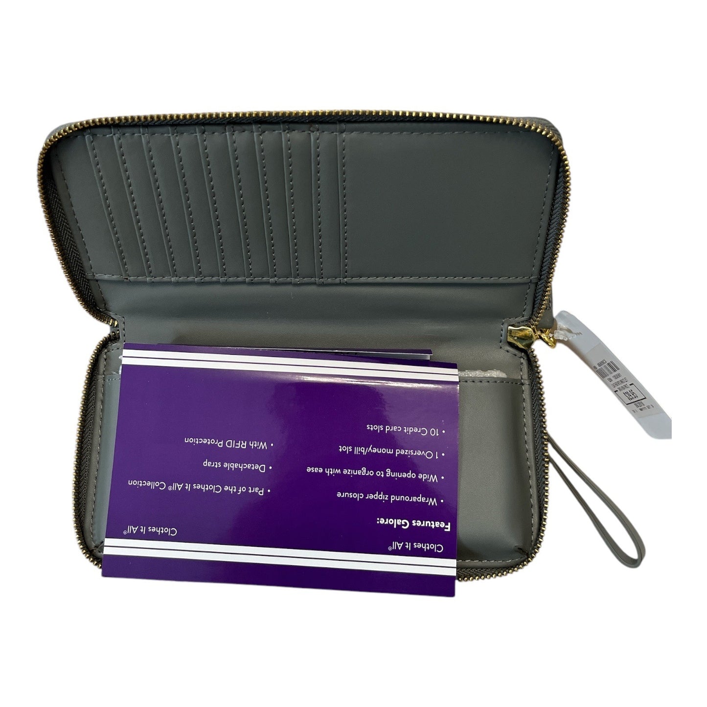 NWT Joy Mangano “Clothes It All” Leather RFID Wristlet Wallet – Gray